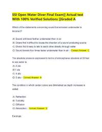 SSI Open Water Diver Final Exam|| Actual test With 100% Verified Solutions ||Graded A