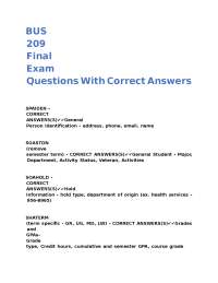 BUS 209 Final Exam Questions With Correct Answers