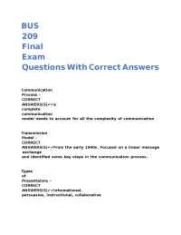 Communication Process Final Exam Q&A