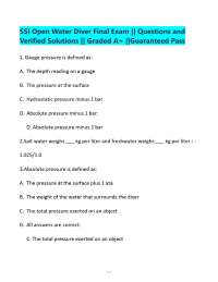 SSI Open Water Diver Final Exam || Questions and Verified Solutions || Graded A+ ||Guarant