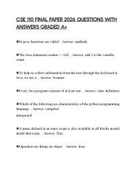 CSE 110 FINAL PAPER 2026 QUESTIONS WITH ANSWERS GRADED A+