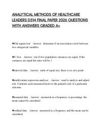 ANALYTICAL METHODS OF HEALTHCARE LEADERS D514 FINAL PAPER 2026 QUESTIONS WITH ANSWERS GRAD