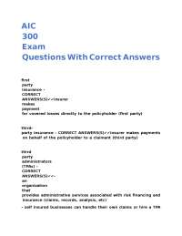Insurance Exam Questions with Correct Answers