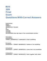 Business Communication Final Exam Questions and Answers
