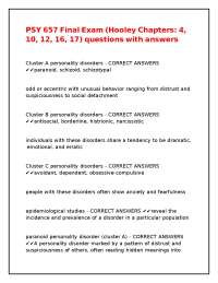 Personality Disorders Exam Questions and Answers