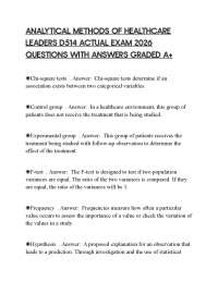 ANALYTICAL METHODS OF HEALTHCARE LEADERS D514 ACTUAL EXAM 2026 QUESTIONS WITH ANSWERS GRAD