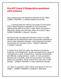 Psychology Exam 2: Questions and Answers on Depressive Disorders