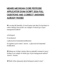 MDARD MICHIGAN CORE PESTICIDE APPLICATOR COMPREHENSIVE EXAM 2026 QUESTIONS AND SOLUTIONS G