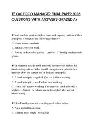 TEXAS FOOD MANAGER FINAL PAPER 2026 QUESTIONS WITH ANSWERS GRADED A+