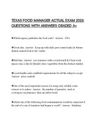 TEXAS FOOD MANAGER ACTUAL EXAM 2026 QUESTIONS WITH ANSWERS GRADED A+