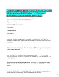 Tennessee Health Insurance 2025 Exam Questions and Answers