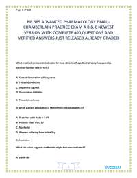 NR 565 ADVANCED PHARMACOLOGY FINAL - CHAMBERLAIN PRACTICE EXAM A B & C NEWEST VERSION WITH