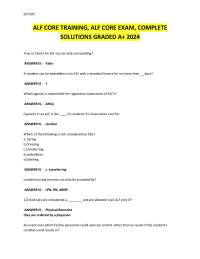 ALF Core Training Exam Questions and Answers 2024