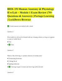 BIOL 252 Human Anatomy & Physiology II w/Lab – Module 1 Exam Review (70+ Questions & Answe