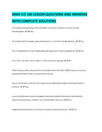 NIMS ICS 100: Questions and Answers with Complete Solutions