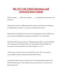 Bio 151 Unit 2 Quiz: Questions and Answers