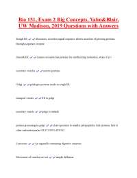Bio 151, Exam 2 Big Concepts, Yahn&Blair, UW Madison, 2019 Questions with Answers