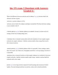Bio 151 Exam 2: Questions and Answers