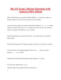Bio 151 Exam 2 Review Questions and Answers
