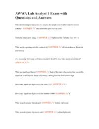 AWWA Lab Analyst 1 Exam with Questions and Answers