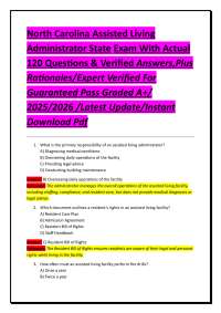 North Carolina Assisted Living Administrator State Exam Questions and Answers