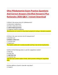 Phlebotomy Exam Practice Questions with Verified Answers and Rationales
