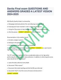 DaVita Quality Index (DQI) Exam Questions and Answers 2024-2025