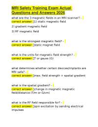 MRI Safety Training Exam Questions and Answers 2026