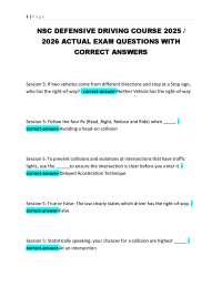 NSC DEFENSIVE DRIVING COURSE 2025 / 2026 ACTUAL EXAM QUESTIONS WITH CORRECT ANSWERS