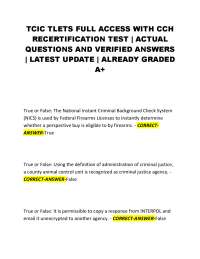 TCIC TLETS Recertification Test: Questions and Verified Answers