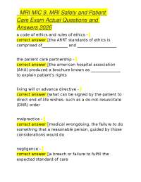 MRI Safety and Patient Care: Exam Questions and Answers 2026