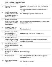 PHIL 101 Final Exam Questions and Answers: Rousseau and Sartre