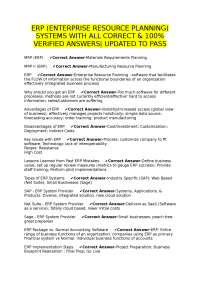 ERP Systems: Key Concepts and Verified Answers