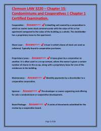 Condominiums and Cooperatives Law Exam: Key Concepts and Definitions