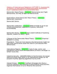International Relations Theories and Concepts: Lecture Summaries
