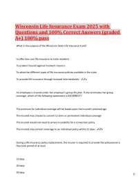 Wisconsin Life Insurance Exam 2025: Questions and Answers for 100% Pass