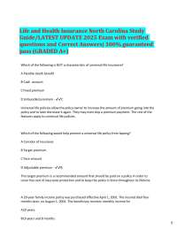 Life and Health Insurance Exam Study Guide with Verified Q&A