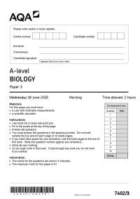 AQA A level Biology 2025 Paper 3