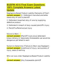 BUSFIN 4510 Final Exam Q&A: Product Liability