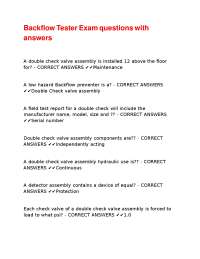 Backflow Tester Exam Questions and Answers