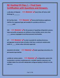NC Heating H3 Class 1 Final Exam: Certification Questions and Answers