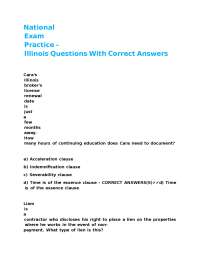 Illinois Broker's License Exam Practice Questions with Answers