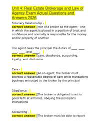 Real Estate Brokerage and Law of Agency Exam Questions and Answers