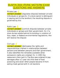 BUSFIN 3500 Irvine Midterm Exam: Questions and Answers on Private and Public Law