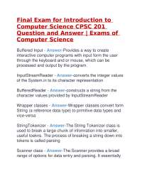 CPSC 201 Computer Science Final Exam: Questions and Answers