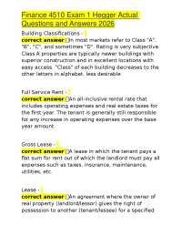 Finance 4510 Exam 1: Real Estate Leasing Concepts Q&A