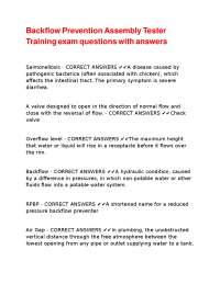 Backflow Prevention Assembly Tester Training Exam Questions with Answers