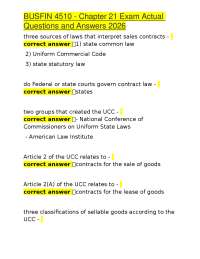 Business Law Exam Questions and Answers: Sales Contracts and the UCC