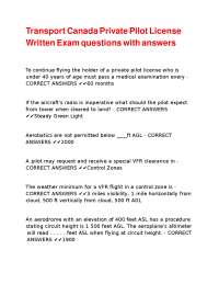 Private Pilot License Written Exam Questions and Answers - Canada