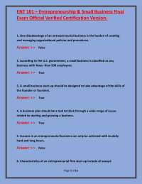 Entrepreneurship and Small Business Final Exam: ENT 101 Practice Questions